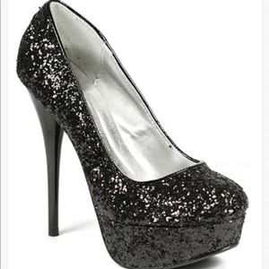 Shoes | Black Glitter Pump Heels | Poshmark